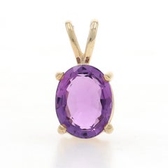 Yellow Gold Amethyst Solitaire Pendant - 14k Oval 1.27ct
