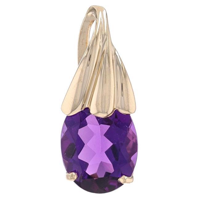 Gelbgold Amethyst Solitär Anhänger - 14k Oval 2,40 Karat