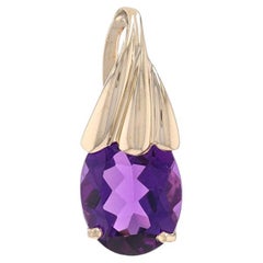 Yellow Gold Amethyst Solitaire Pendant - 14k Oval 2.40ct