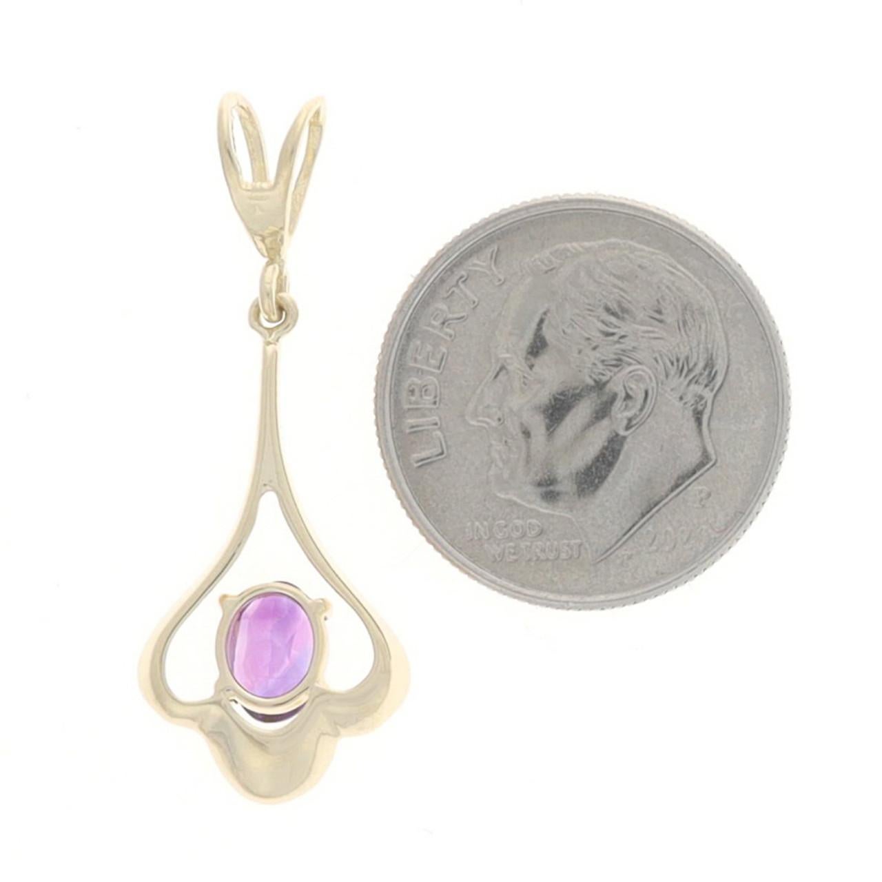 Oval Cut Yellow Gold Amethyst Solitaire Pendant 14k Oval .45ct Floral Scallop For Sale