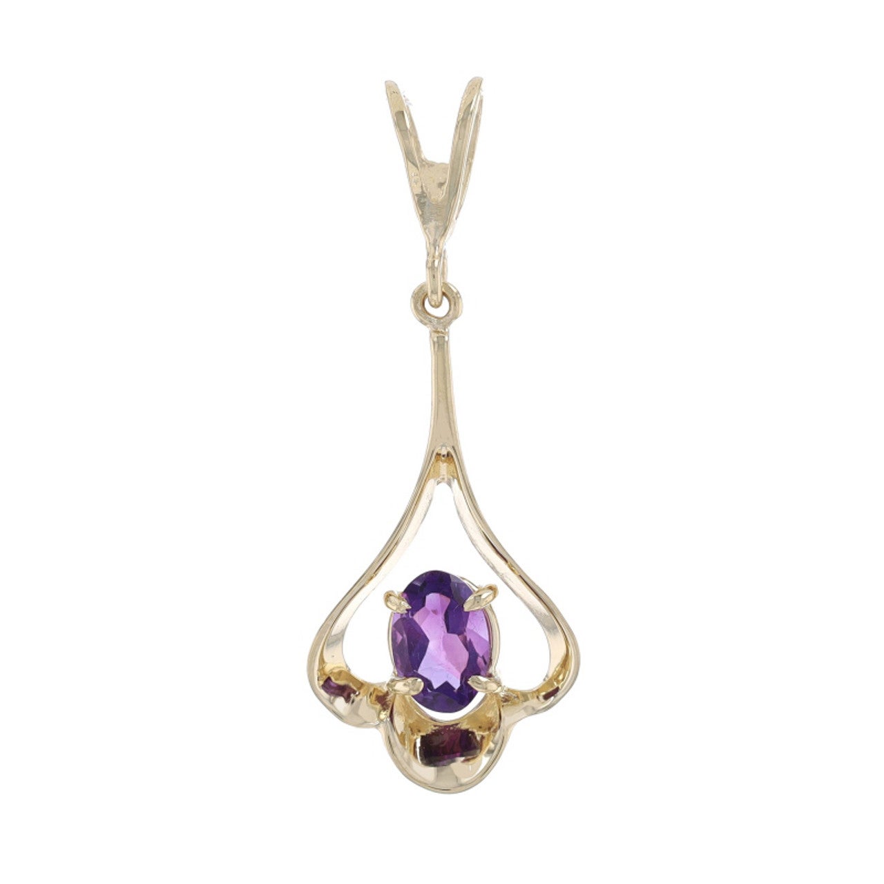 Yellow Gold Amethyst Solitaire Pendant 14k Oval .45ct Floral Scallop