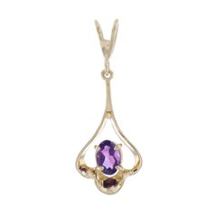 Vintage Yellow Gold Amethyst Solitaire Pendant 14k Oval .45ct Floral Scallop