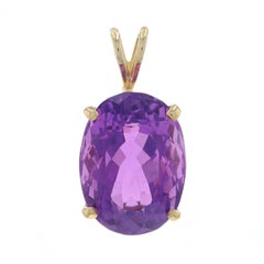Yellow Gold Amethyst Solitaire Pendant - 14k Oval 9.10ct