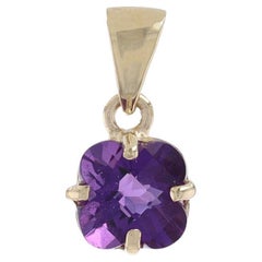 Yellow Gold Amethyst Solitaire Pendant 14k Quatrefoil Checkerboard .40ct Flower