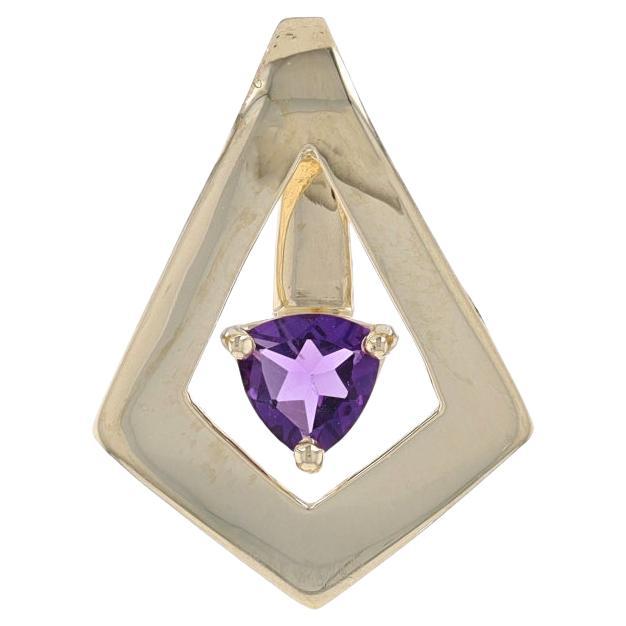 Yellow Gold Amethyst Solitaire Pendant - 14k Trillion .25ct For Sale