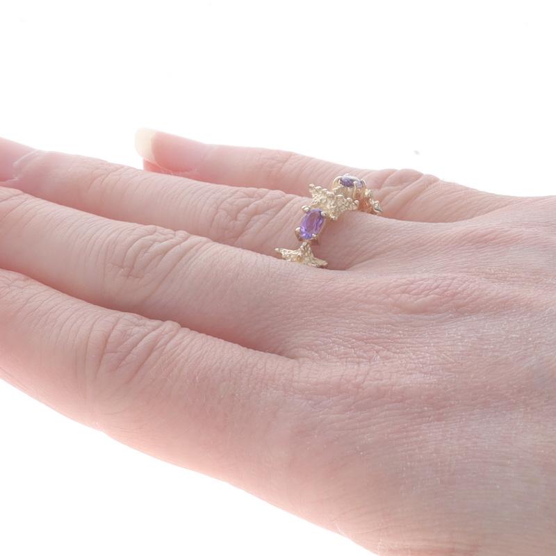 Women's Yellow Gold Amethyst Starfish Trio Two-Stone Band 14k Oval .46ctw Sea Beach Ring For Sale
