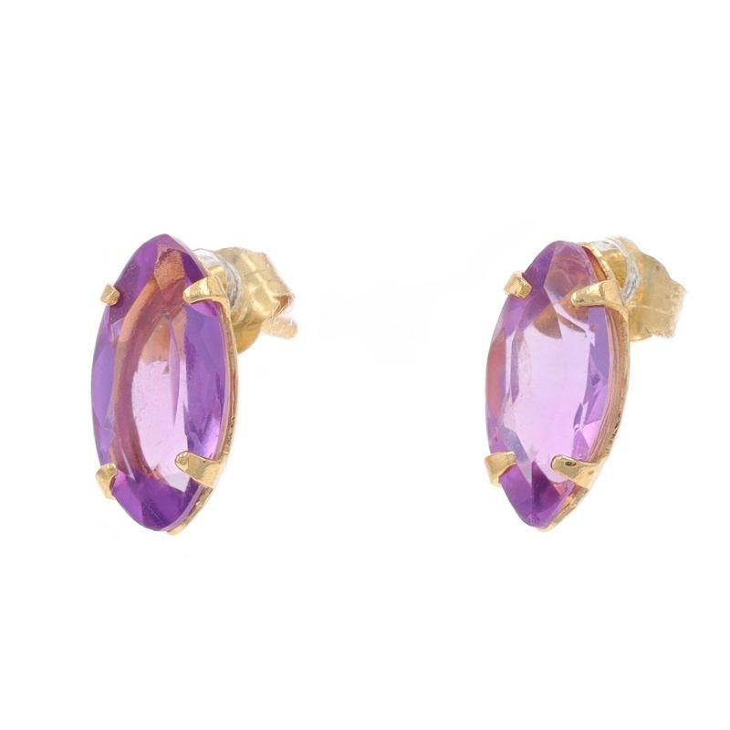 Taglio marquise Orecchini pendenti in oro giallo con ametista - 14k Marquise 1.80ctw Pierced in vendita
