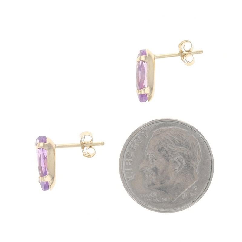 Orecchini pendenti in oro giallo con ametista - 14k Marquise 1.80ctw Pierced In condizioni ottime in vendita a Greensboro, NC