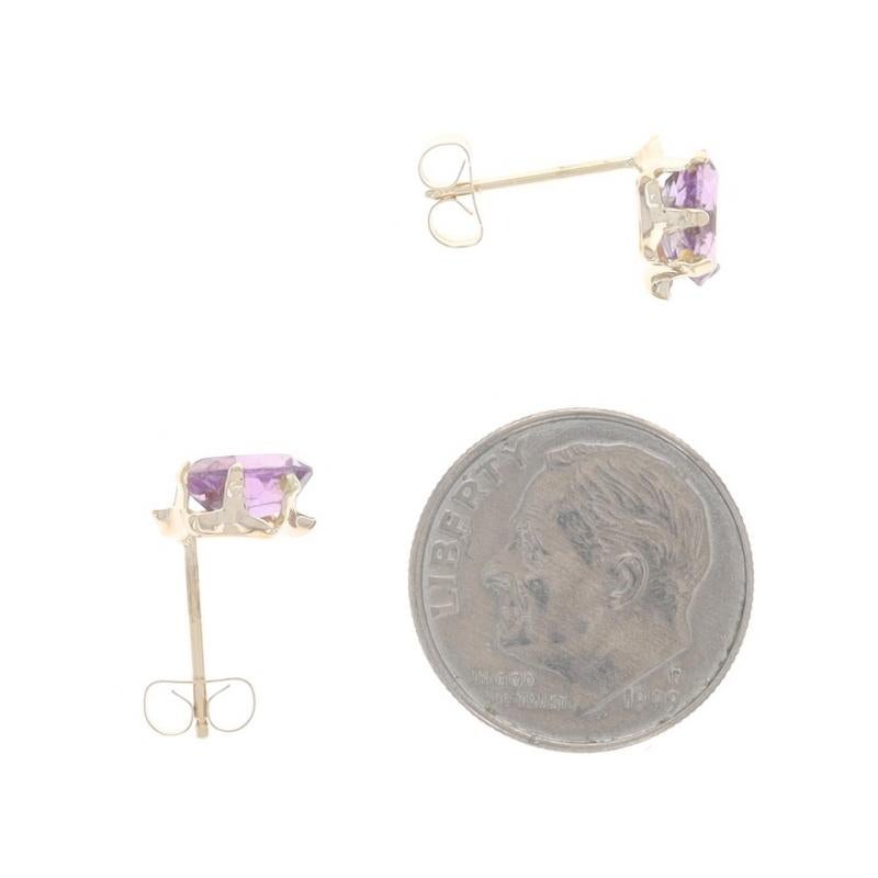 Oval Cut Yellow Gold Amethyst Stud Earrings - 14k Oval 1.70ctw Pierced For Sale
