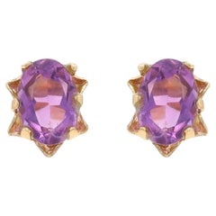 Orecchini con ametista in oro giallo - 14k Oval 1.70ctw Pierced