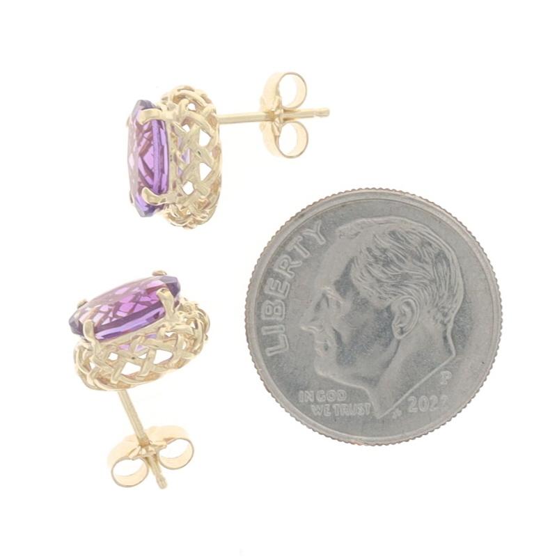 Yellow Gold Amethyst Stud Earrings - 14k Oval 2.50ctw Pierced In Excellent Condition In Greensboro, NC