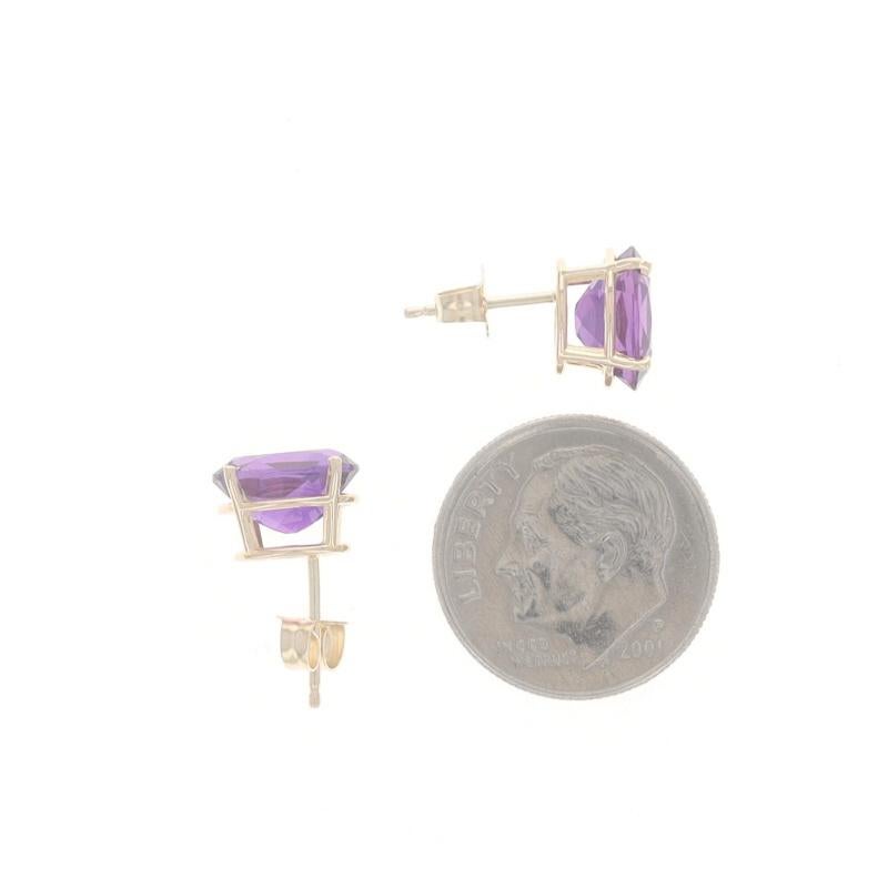 Yellow Gold Amethyst Stud Earrings - 14k Oval 3.50ctw Pierced In Excellent Condition For Sale In Greensboro, NC