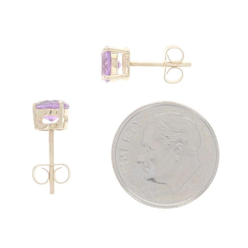 Round Cut Yellow Gold Amethyst Stud Earrings - 14k Round 1.40ctw Pierced For Sale