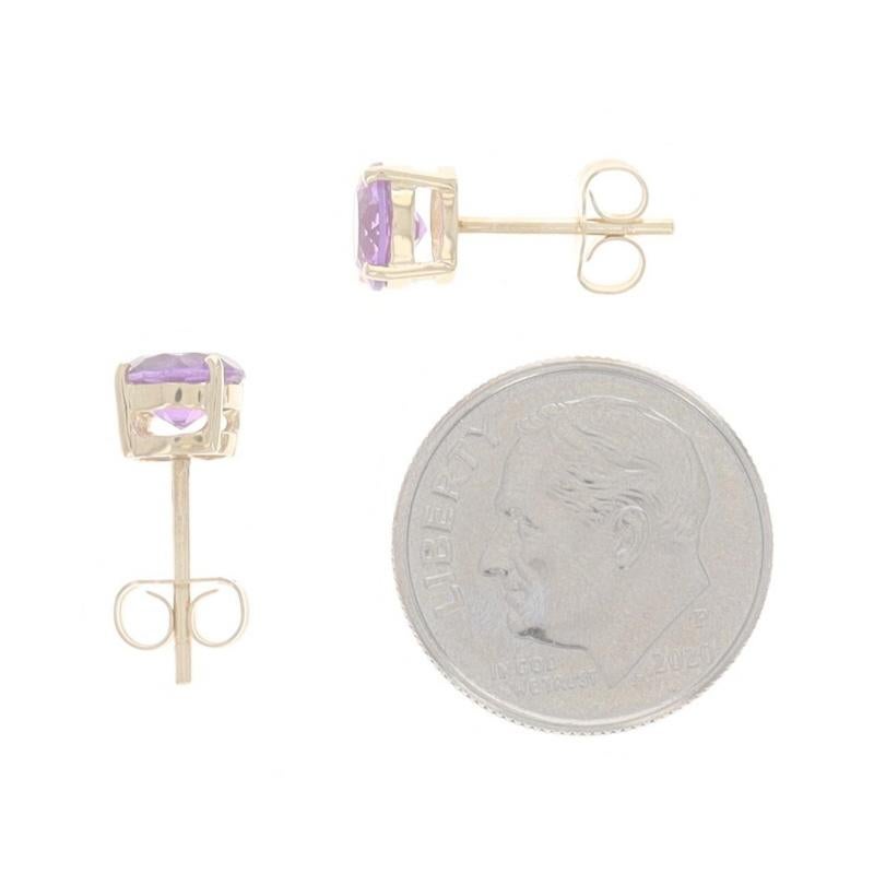Taglio rotondo Orecchini con ametista in oro giallo - 14k Round 1.40ctw Pierced in vendita