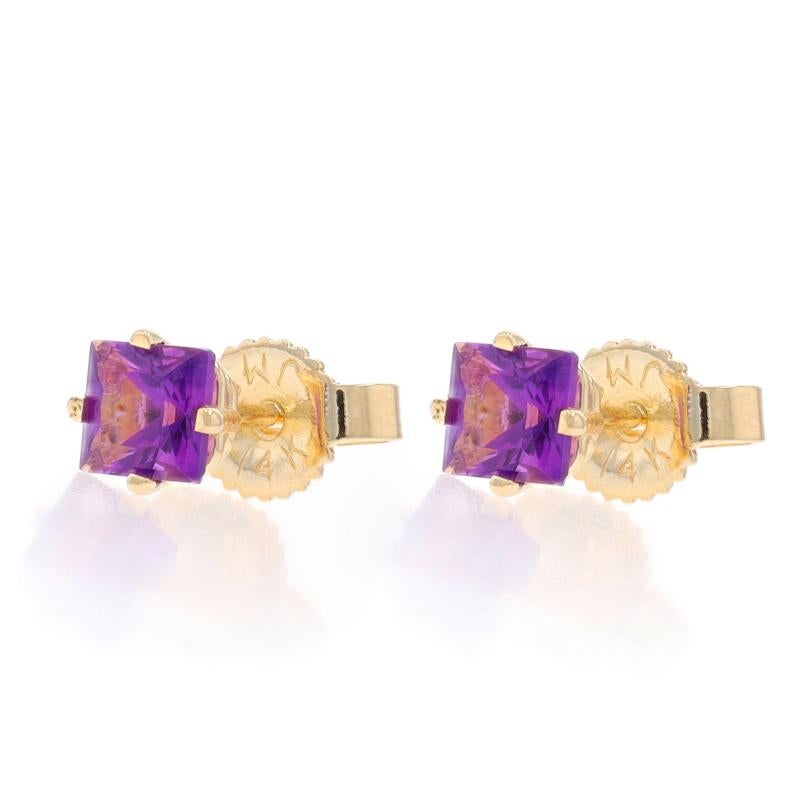 Quadrato Orecchini con ametista in oro giallo - 14k Square .52ctw Pierced in vendita