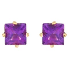 Yellow Gold Amethyst Stud Earrings - 14k Square .52ctw Pierced