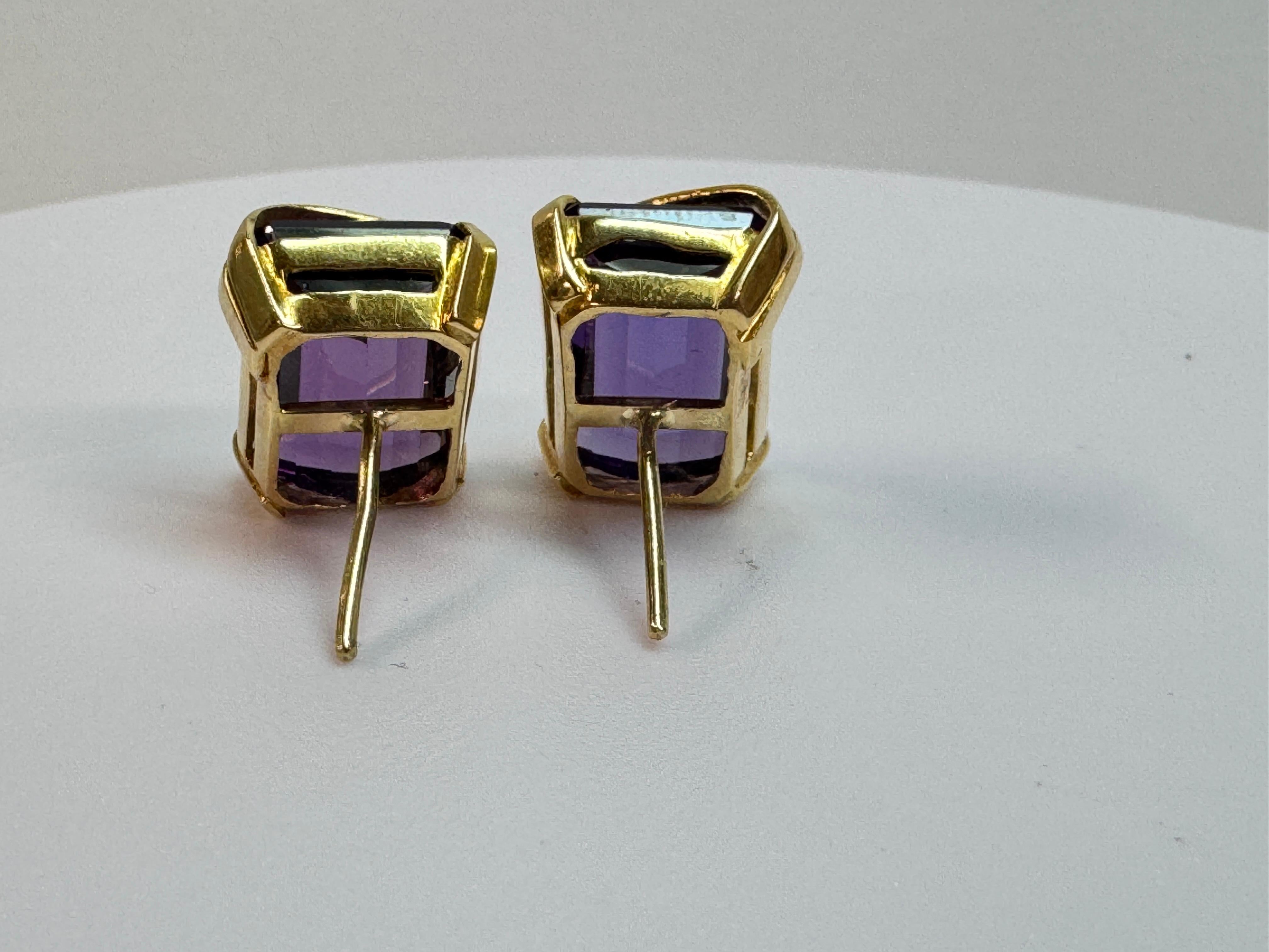 Yellow Gold Amethyst Stud Earrings For Sale 1