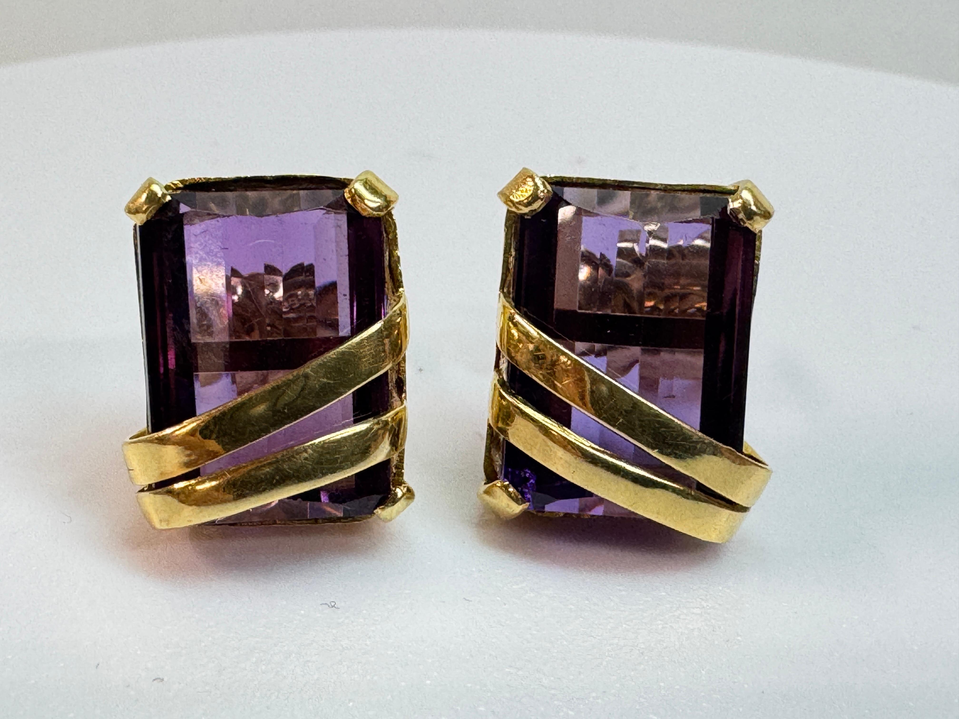 Yellow Gold Amethyst Stud Earrings For Sale 2