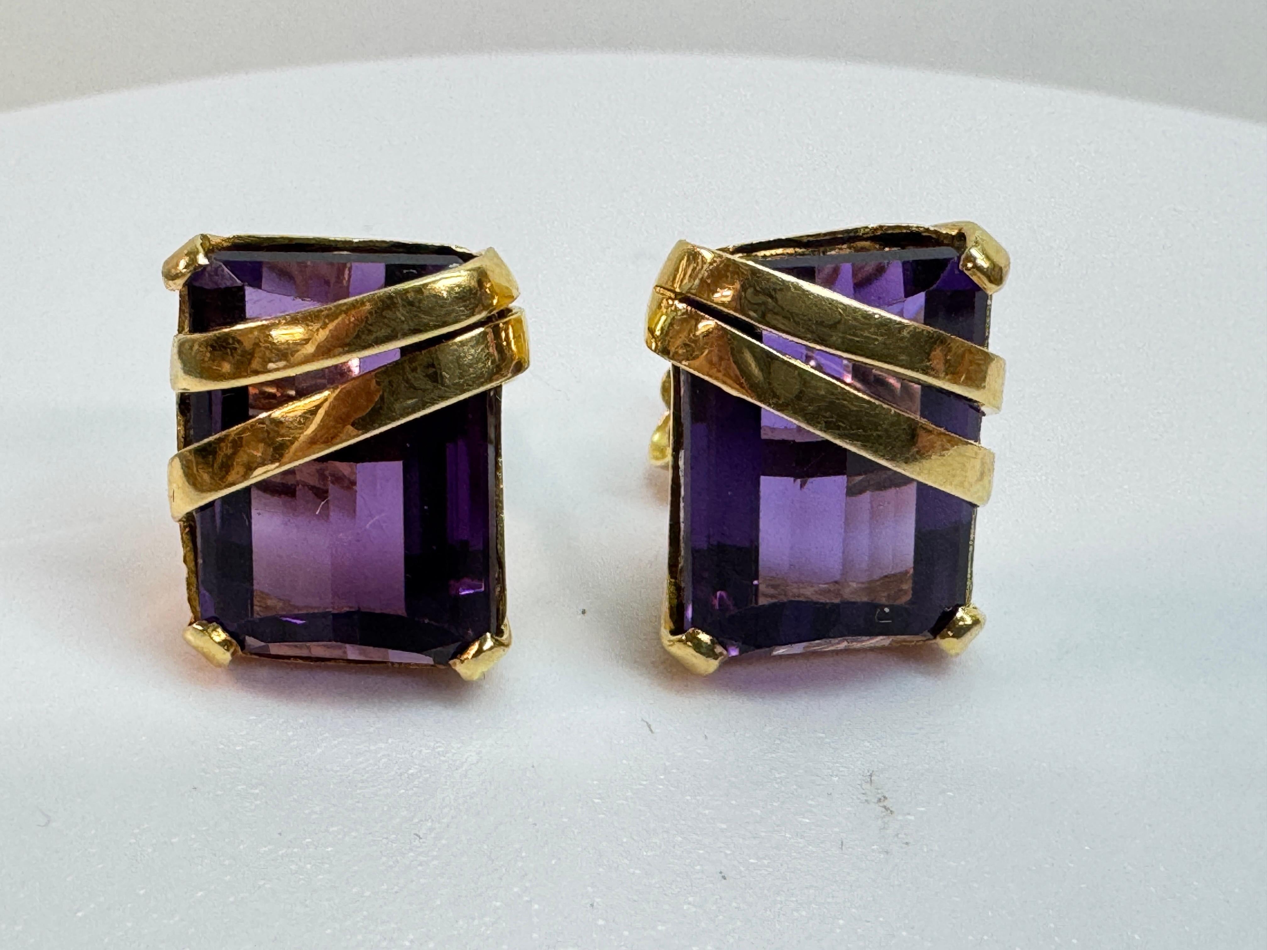 Yellow Gold Amethyst Stud Earrings For Sale 3
