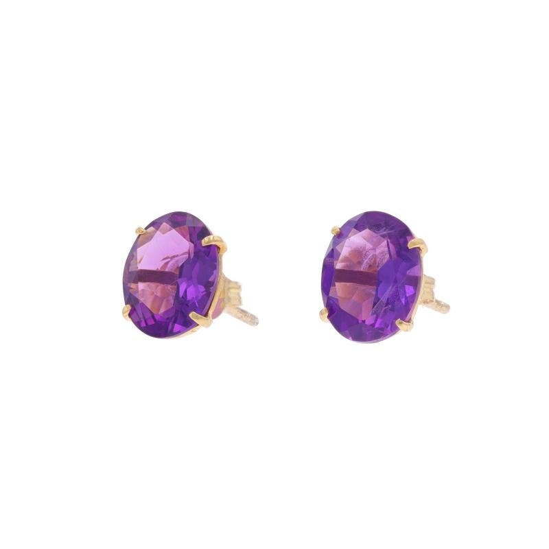 Taille ovale Boucles d'oreilles en or jaune Améthyste - 14k Oval 3.50ctw Pierced en vente
