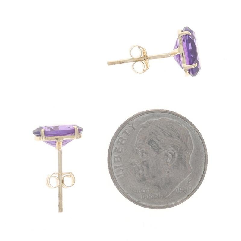 Boucles d'oreilles en or jaune Améthyste - 14k Oval 3.50ctw Pierced Excellent état - En vente à Greensboro, NC