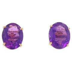 Boucles d'oreilles en or jaune Améthyste - 14k Oval 3.50ctw Pierced