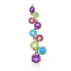 Yellow Gold Amethyst Swiss Blue Topaz Tourmaline Graduated Journey Pendant 10k