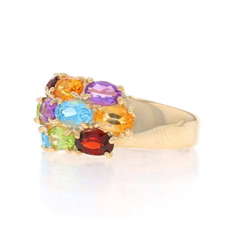 Oval Cut Yellow Gold Amethyst Topaz Citrine Cluster Cocktail Band - 14k Oval 2.54ctw Ring For Sale
