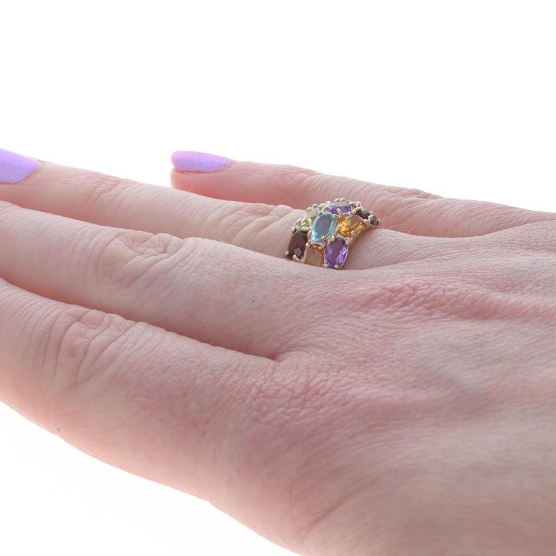 Yellow Gold Amethyst Topaz Citrine Cluster Cocktail Band - 14k Oval 2.54ctw Ring In Excellent Condition For Sale In Greensboro, NC
