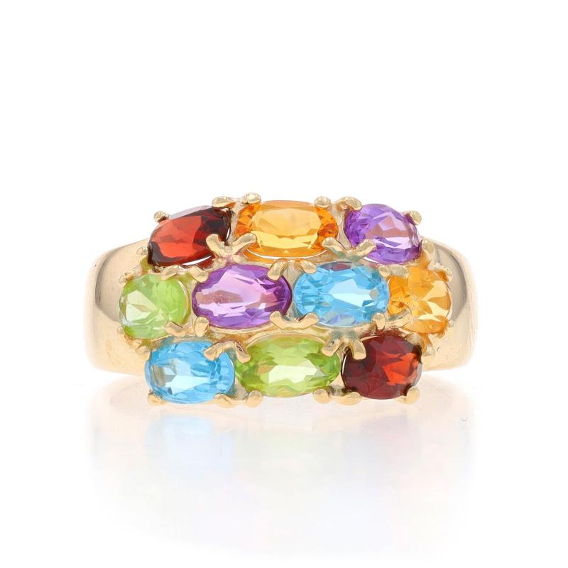 Yellow Gold Amethyst Topaz Citrine Cluster Cocktail Band - 14k Oval 2.54ctw Ring For Sale
