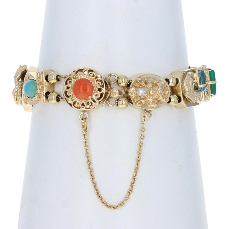 Gelbgold Amethyst Topas Granat Vintage Slide Charm Armband, 14k 4,51ctw Damen im Angebot