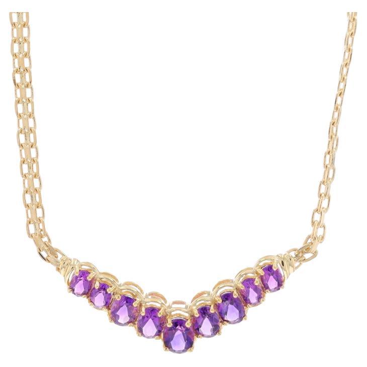 Yellow Gold Amethyst V Bar Necklace 16 1/2" - 14k Oval 6.45ctw For Sale