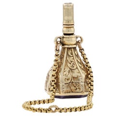 Yellow Gold Amethyst Victorian Watch Winder Fob Locket Pendant 14k Antique Opens
