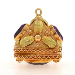 Amuleto de Relicario Floral Vintage Amatista de Oro Amarillo 18k Oval 11.30ctw Abierta