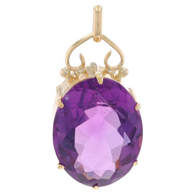 Pendentif solitaire vintage en or jaune avec améthyste - 14k ovale 22.60ct