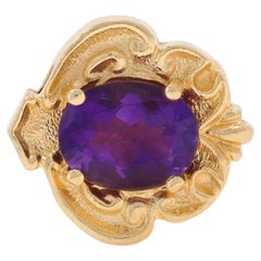 Yellow Gold Amethyst Vintage Solitaire Slide Charm - 14k Oval 1.75ct