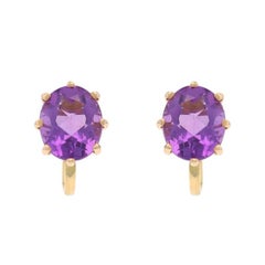 Yellow Gold Amethyst Vintage Stud Earrings 14k Oval 5.78ctw Non-Pierce Screw-Ons