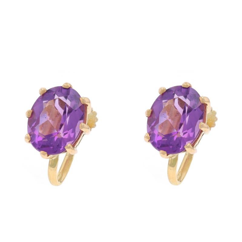 Oval Cut Yellow Gold Amethyst Vintage Stud Earrings 14k Oval 5.78ctw Non-Pierce Screw-Ons For Sale