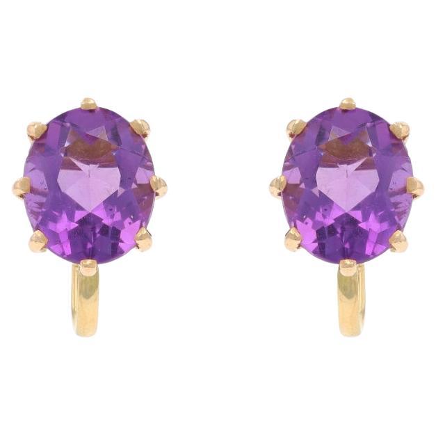 Yellow Gold Amethyst Vintage Stud Earrings 14k Oval 5.78ctw Non-Pierce Screw-Ons