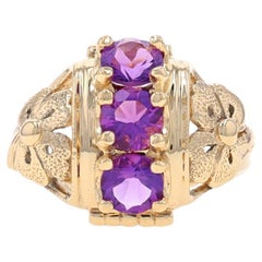 Gelbgold Amethyst Vintage Drei-Stein-Ring - 14k rund 1,20ctw Glücks-Clovers