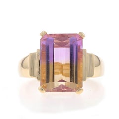 Yellow Gold Ametrine Cocktail Solitaire Ring - 14k Emerald 6.70ct