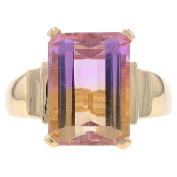Yellow Gold Ametrine Cocktail Solitaire Ring - 14k Emerald 6.70ct For Sale