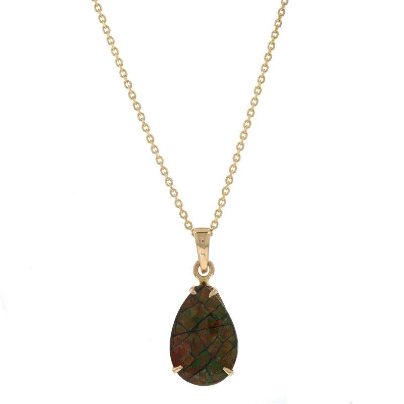 Metal Content: 14k Yellow Gold

Stone Information
Natural Ammolite
Cut: Pear Doublet
Size: 11.9mm x 8mm

Style: Solitaire
Chain Style: Diamond Cut Cable
Necklace Style: Chain
Fastening Type: Lobster Claw Clasp
Theme: Teardrop

Measurements

Item 1: