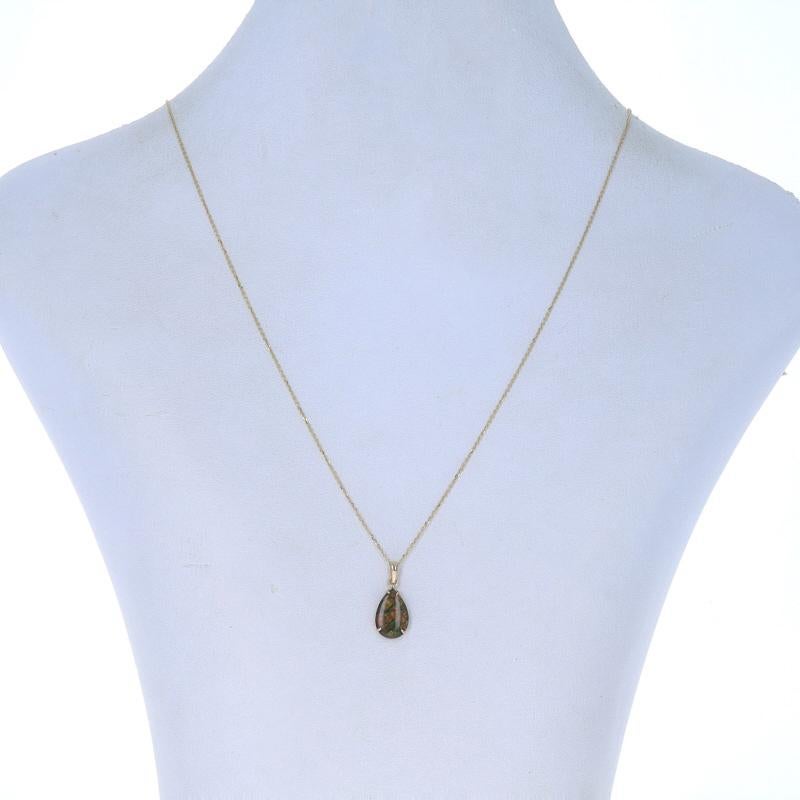 Yellow Gold Ammolite Solitaire Necklace - 14k Pear Doublet Teardrop Adjustable In Excellent Condition For Sale In Greensboro, NC