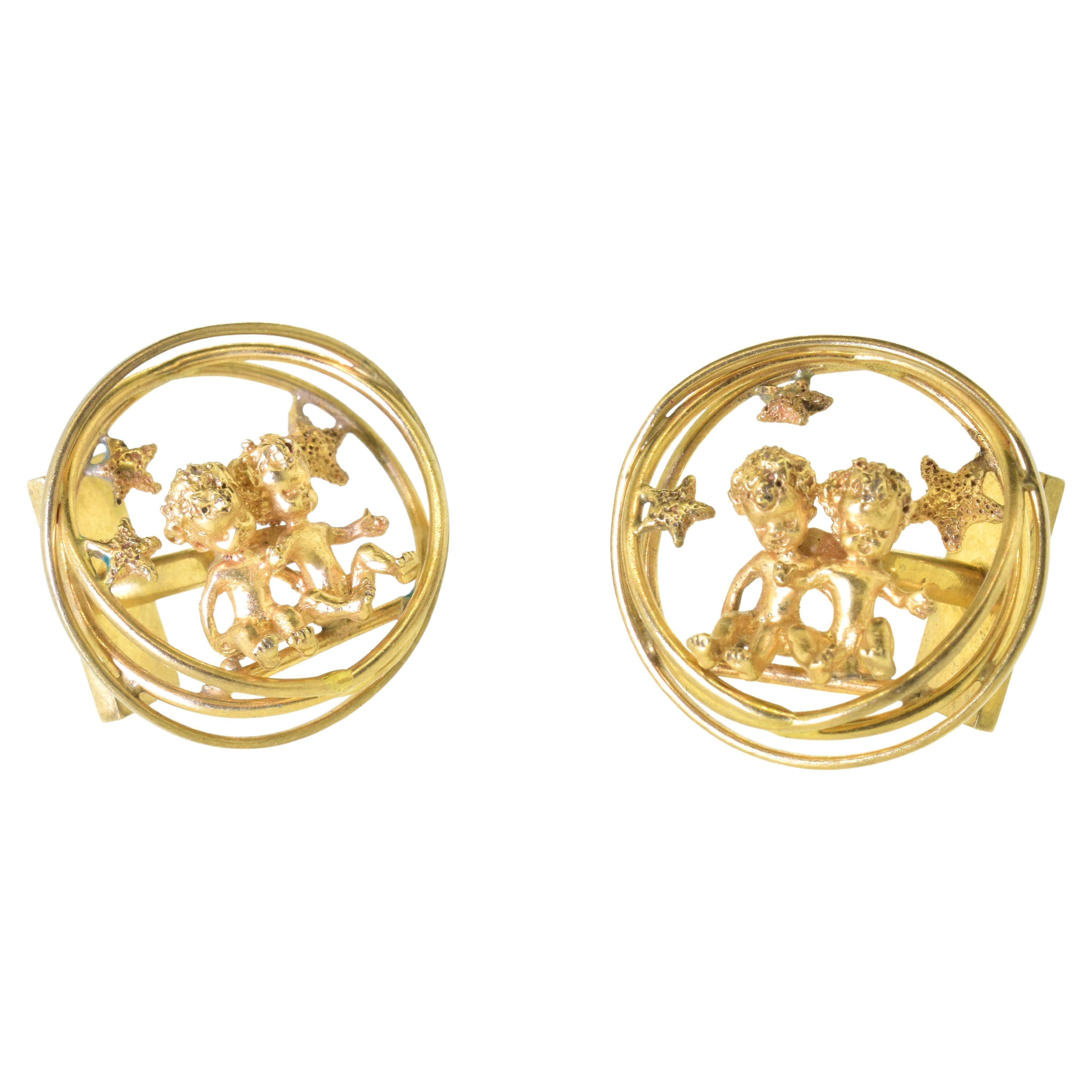 Yellow Gold Amusing Motif Cufflinks by the famous American designer Ruser, 1955 For Sale