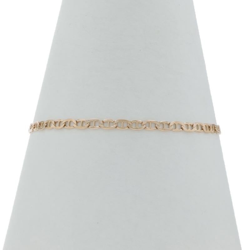 Contenu du métal : Or jaune 14k

Style de chaîne : Ancre
Style de bracelet : Chaîne
Type de fermeture : Fermoir à griffe de homard

Mesures

Largeur de la chaîne : 3,2 mm (5/32