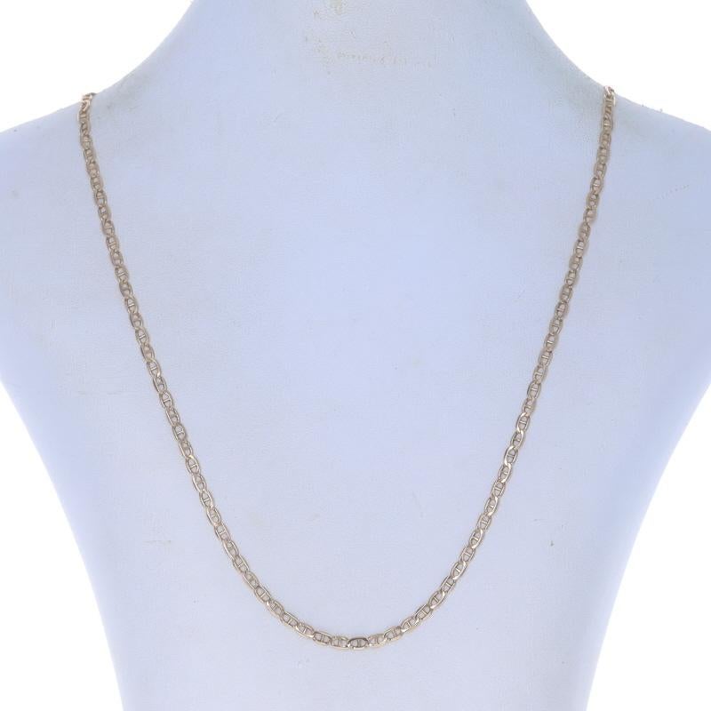 Metal Content: 14k Yellow Gold

Chain Style: Anchor
Necklace Style: Chain
Fastening Type: Lobster Claw Clasp

Measurements

Length: 22 1/2