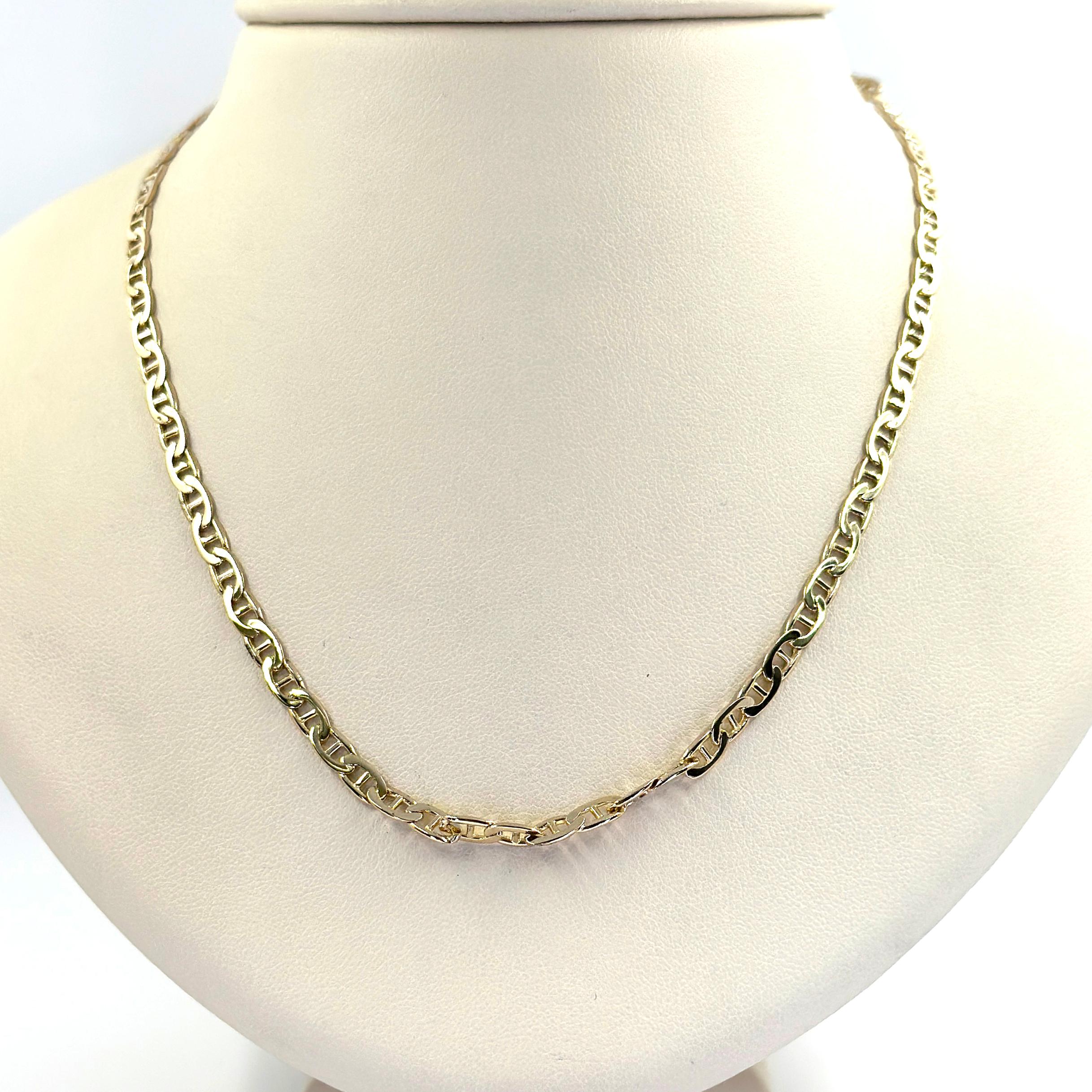 14 Karat Yellow Gold Anchor Chain Measuring 3.8mm Wide and 20 Inches Long with Lobster Clasp. Made in Italy. Finished Weight is 14.5 Grams.