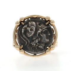 Yellow Gold Ancient Coin Reproduction Statement Ring - 10k Currency