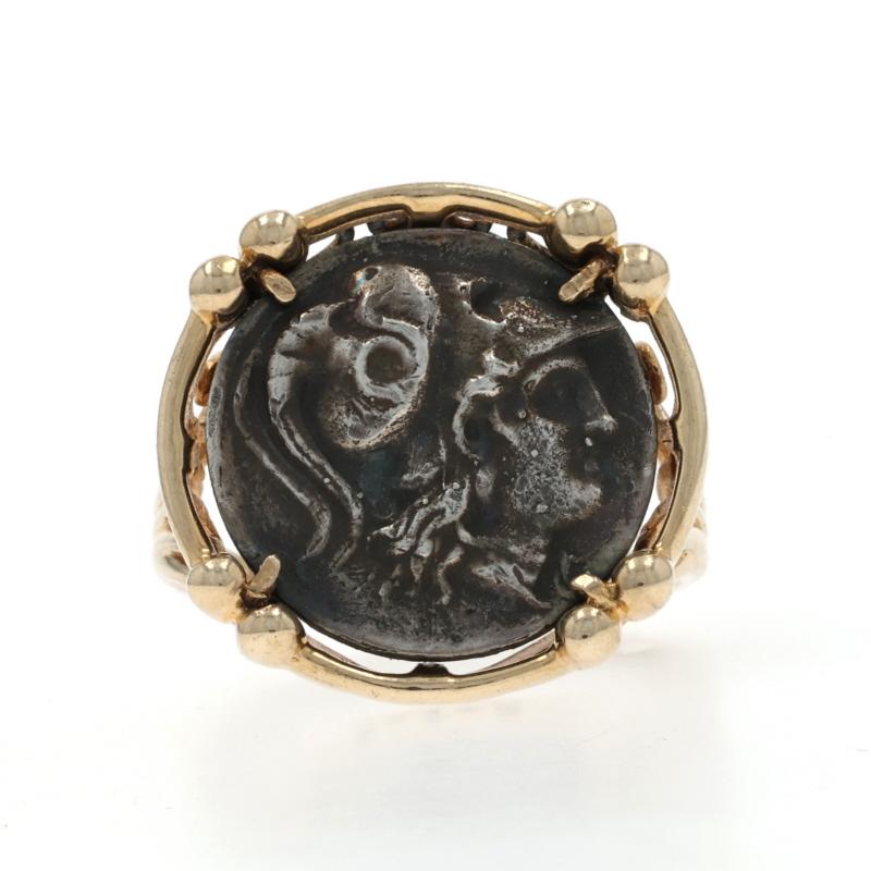 Yellow Gold Ancient Coin Reproduction Statement Ring - 10k Currency For Sale